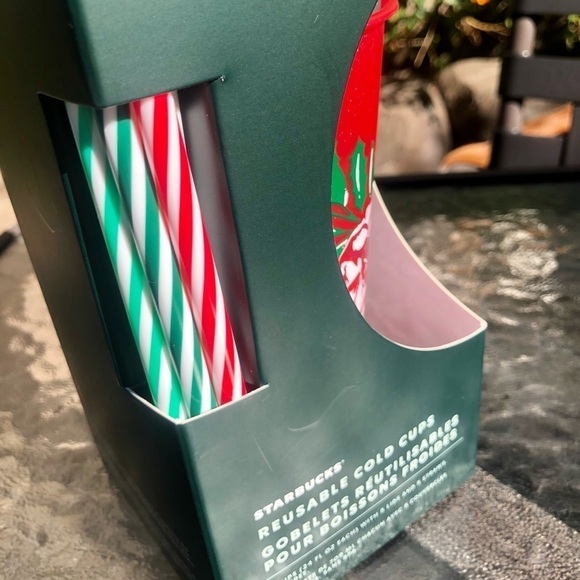 Starbucks Set of 5 Christmas Reusable Cold Cups. Holiday 16 oz cups New In Box - Picture 4 of 15